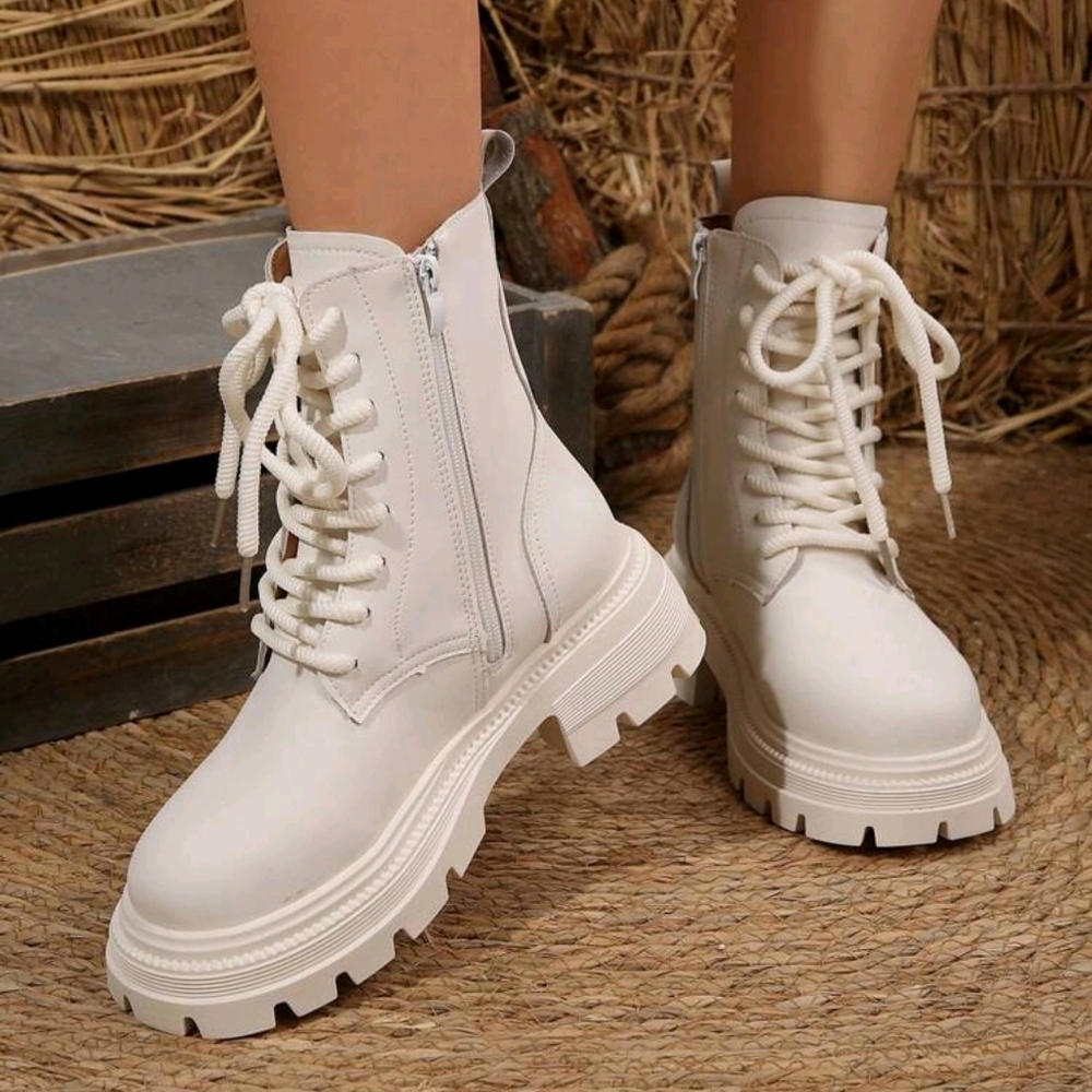 Thick-Sole Boots For Women, British Style Fashion Ankle Boots, Round Toe Side - Picture 2 of 7